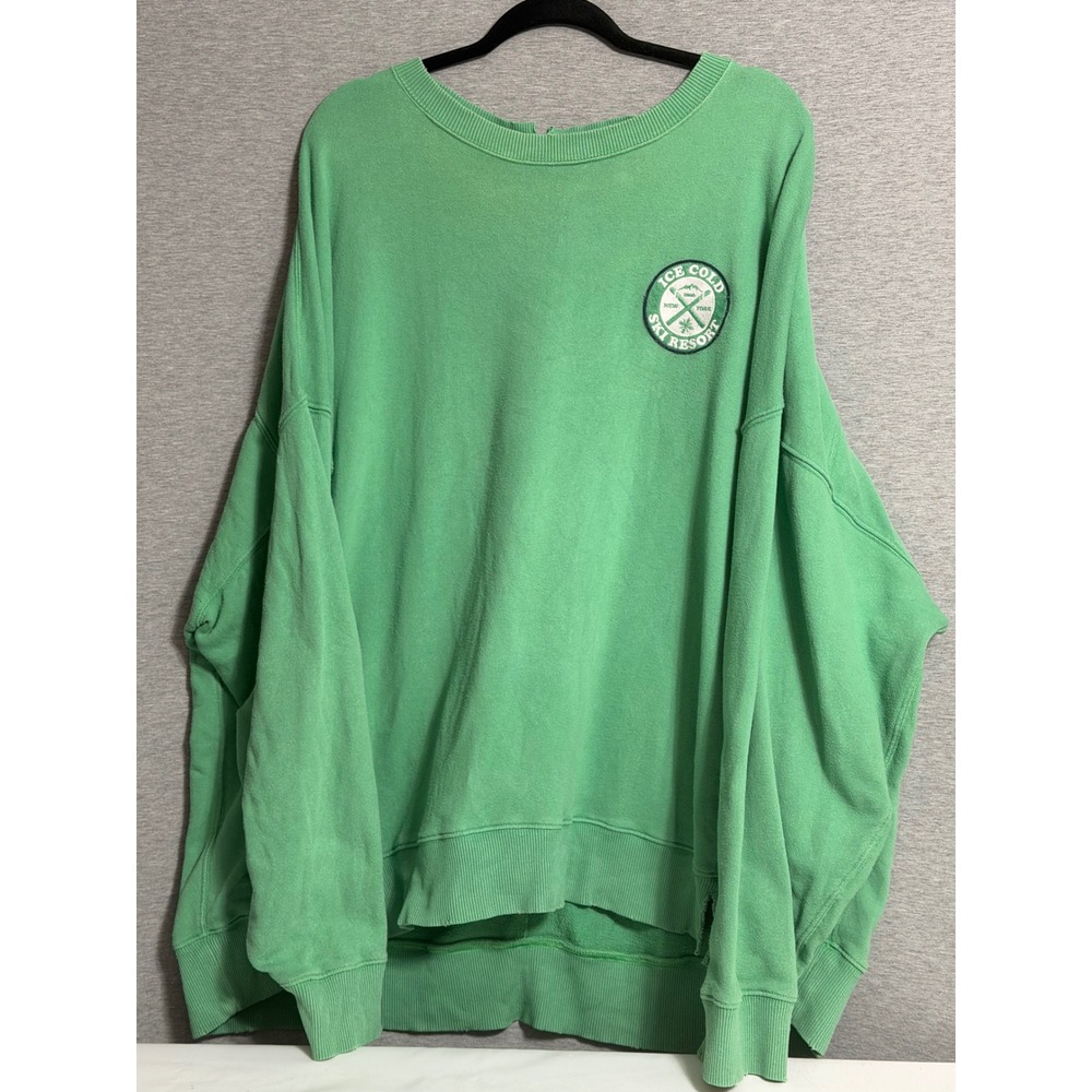Aerie Ice Cold Ski Resort Oversized Crewneck Sweatshirt Green XXL Distressed